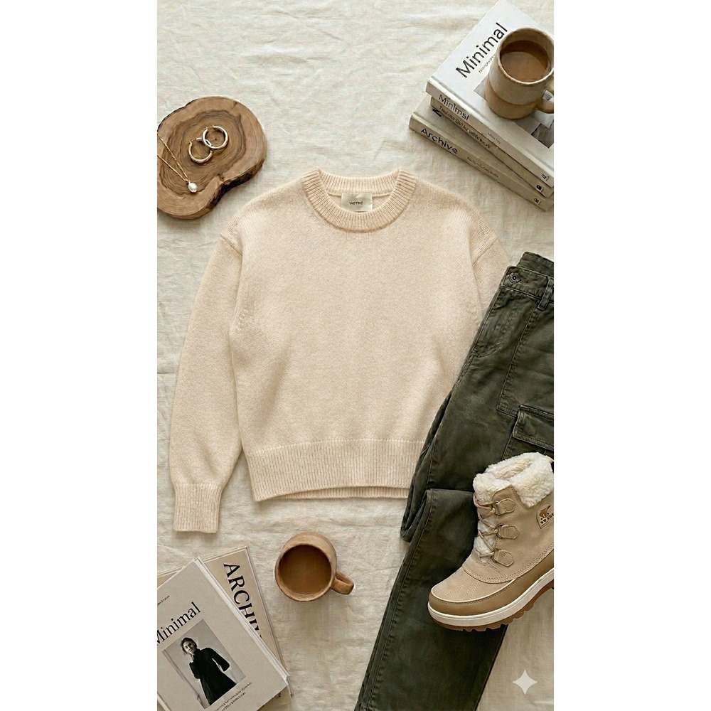 Aritzia Wilfred Cream 100% Cashmere Crewneck Sweater Women's M (Fits like S)